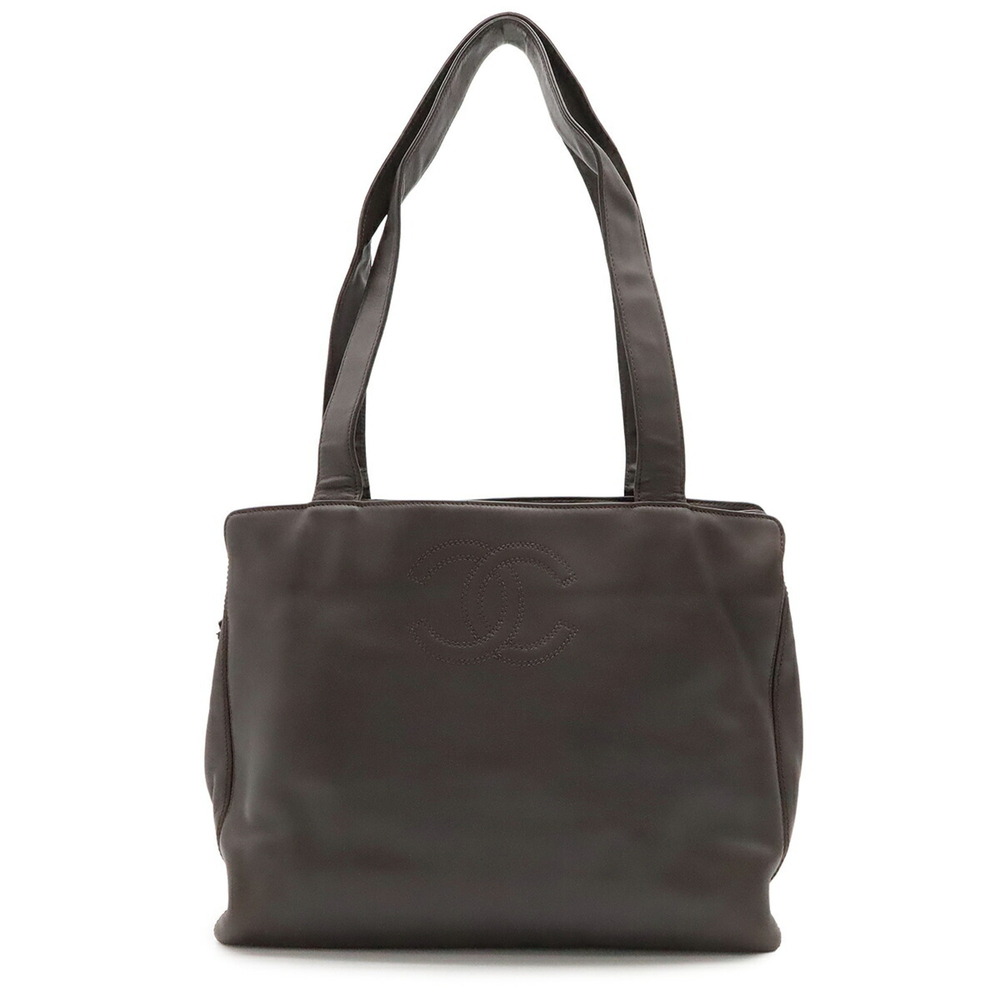 CHANEL Coco Mark Tote Bag Shoulder Leather Dark Brown